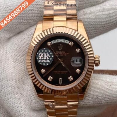 Rolex Day Date Diamond Marking Rose Gold Brown Dial Swiss Automatic Watch