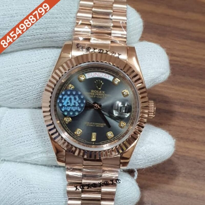 Rolex Day Date Diamond Marking Rose Gold Grey Dial Swiss Automatic Watch