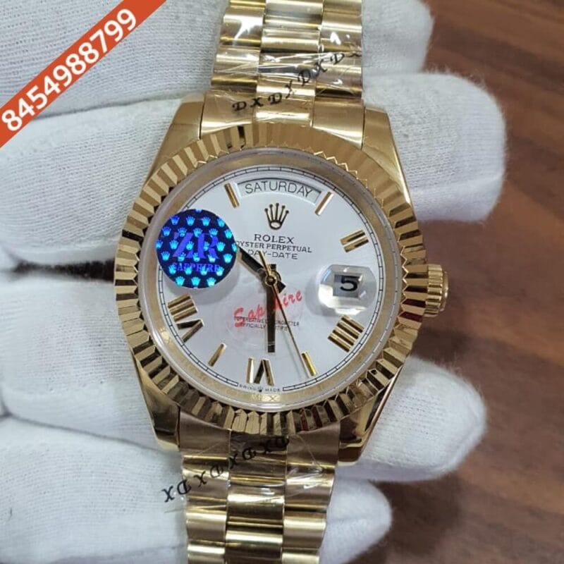Rolex Day Date Roman Marking Gold White Dial Swiss Automatic Watch