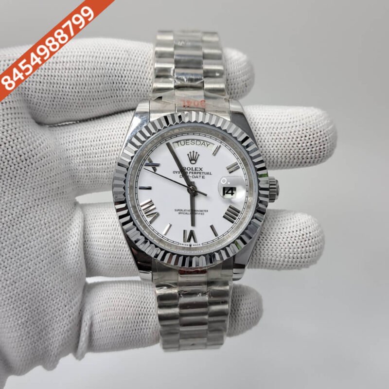 Rolex Day Date Roman Marking Steel White Dial Swiss Automatic Watch