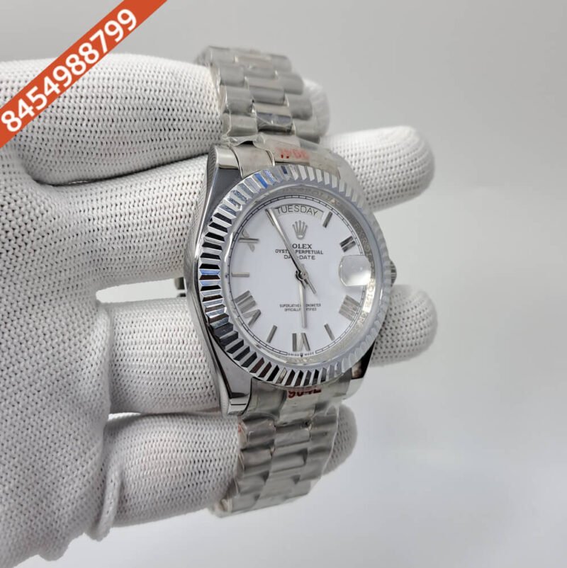 Rolex Day Date Roman Marking Steel White Dial Swiss Automatic Watch - Image 3