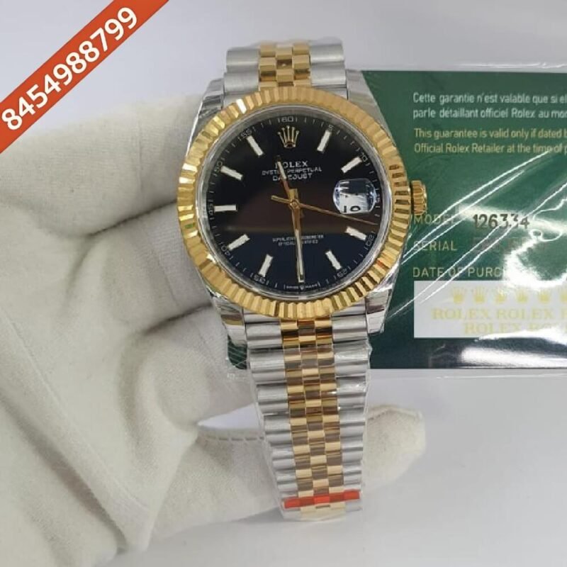 Rolex Day-Date Silver  Dual Tone Black Stick Marking Swiss ETA Calibre 3255 Automatic Movement Watch