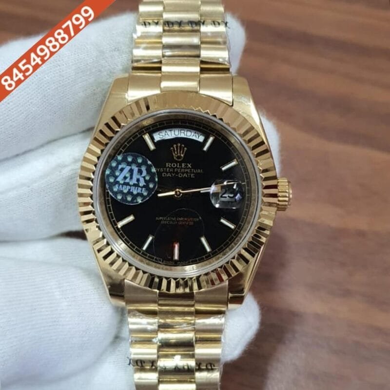 Rolex Day Date Stick Marking Gold Black Dial Swiss Automatic Watch