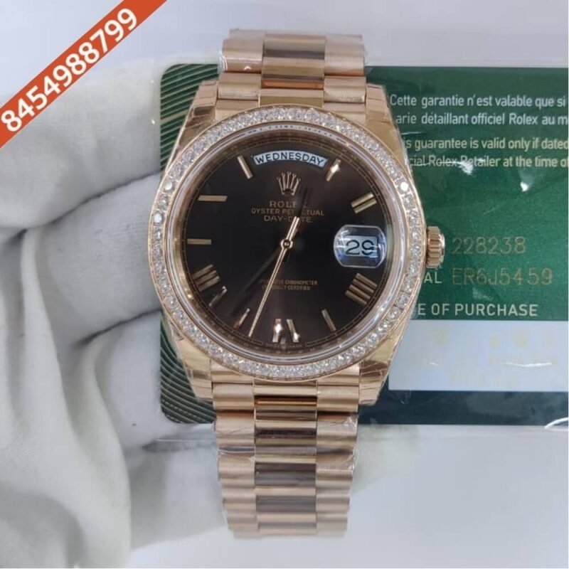 Rolex DayDate Diamond Bezel Brown Dial Swiss ETA Automatic Movement Watch