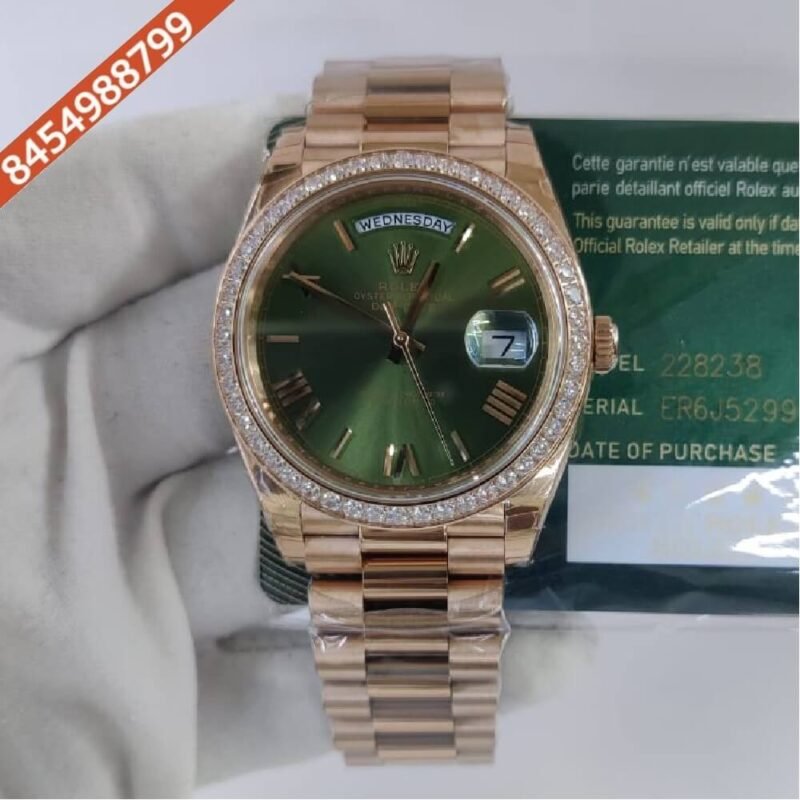 Rolex DayDate Diamond Bezel Green Dial Swiss ETA Automatic Movement Watch