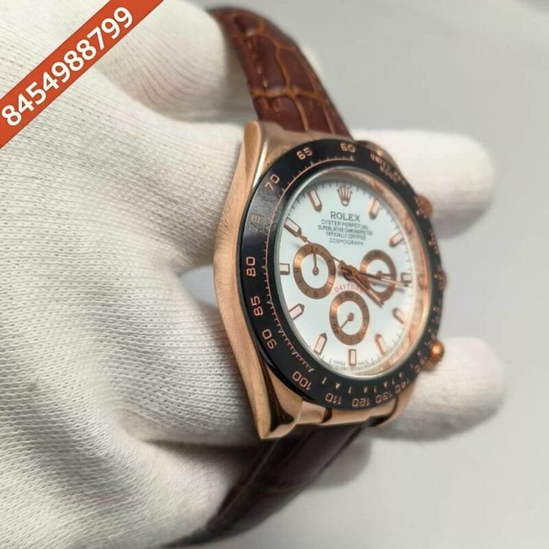 Rolex Daytona Cosmograph Automatic Rose Gold Brown Leather Strap Watch - Image 3