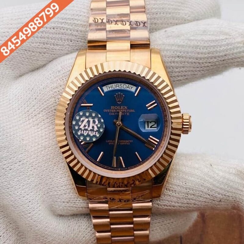 Rolex Day–Date Roman Full Rose Gold Blue Dial Swiss Automatic Watch