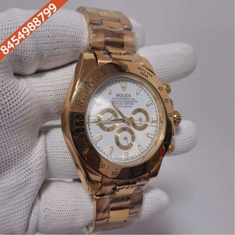 Rolex Oyster Perpetual Cosmograph Daytona Full Rose Gold White Dial Swiss Automatic Watch - Image 2