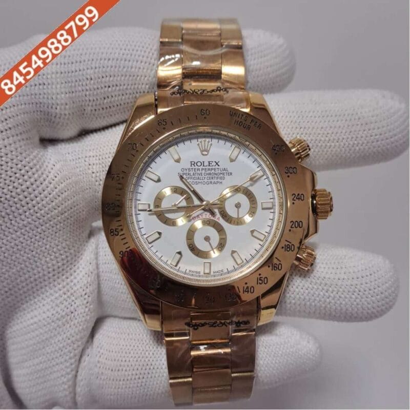 Rolex Oyster Perpetual Cosmograph Daytona Full Rose Gold White Dial Swiss Automatic Watch