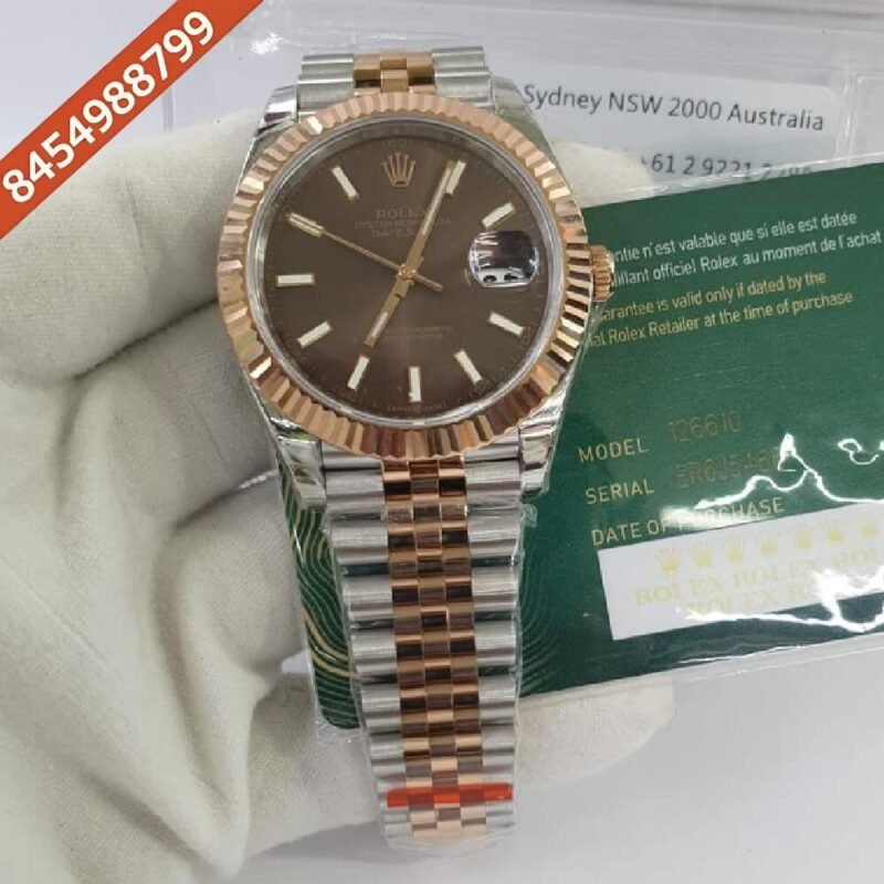 Rolex Oyster Perpetual Date Just Dual Tone Brown Dial Swiss ETA 3235 Automatic Movement Watch