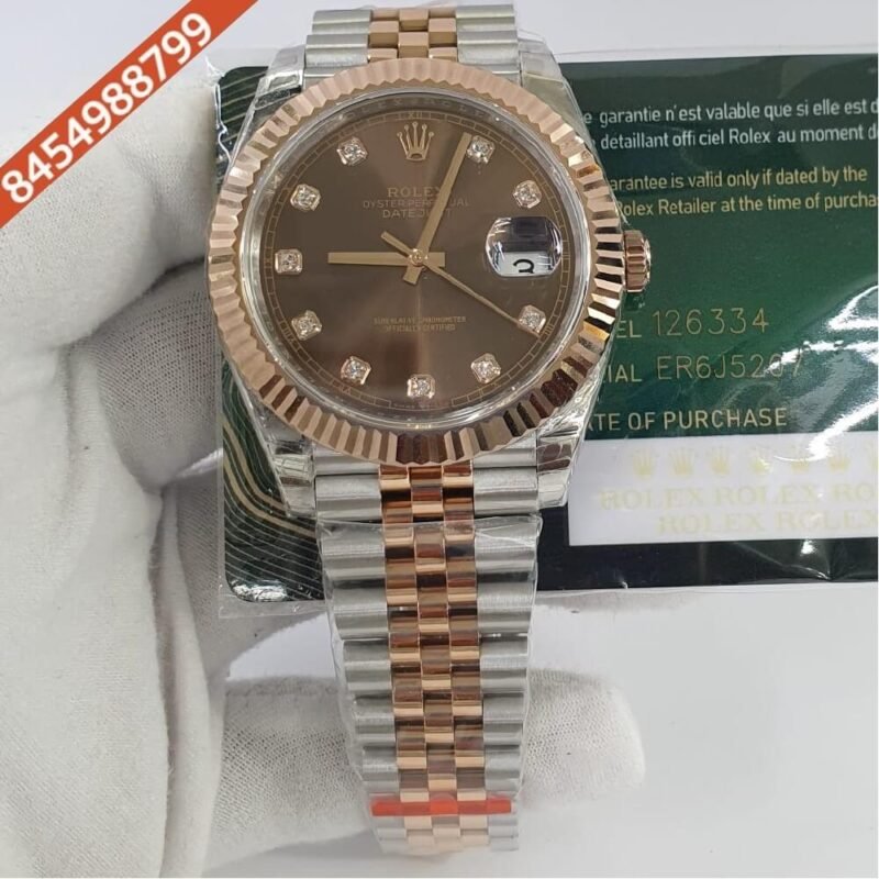 Rolex Oyster Perpetual Date Just Dual Tone Brown Dial Swiss ETA Automatic Movement Watch