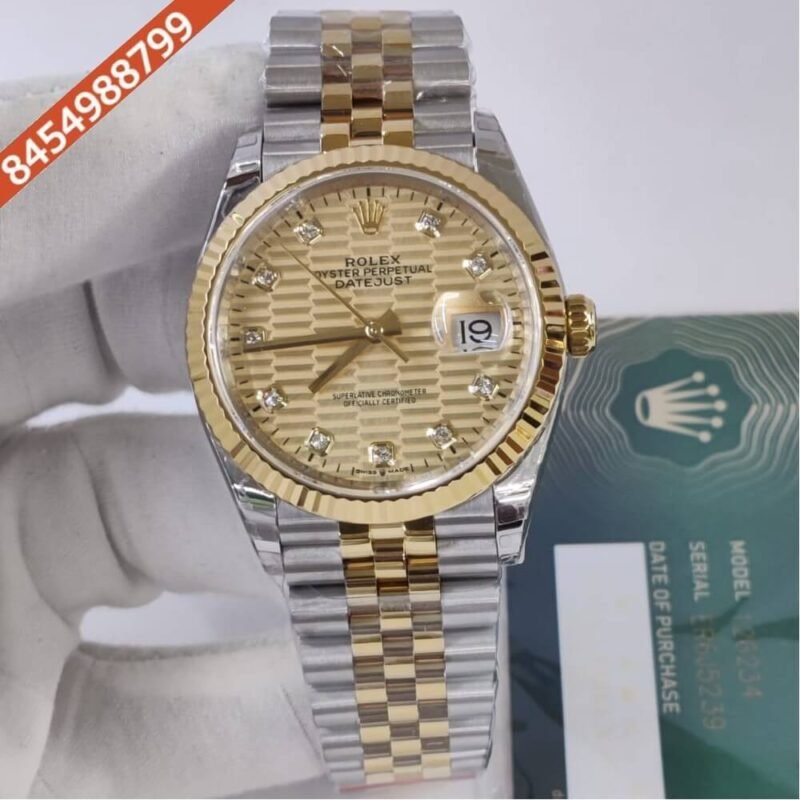 Rolex Oyster Perpetual Date Just Dual Tone Gold Motif Dial Swiss ETA Automatic Movement Watch