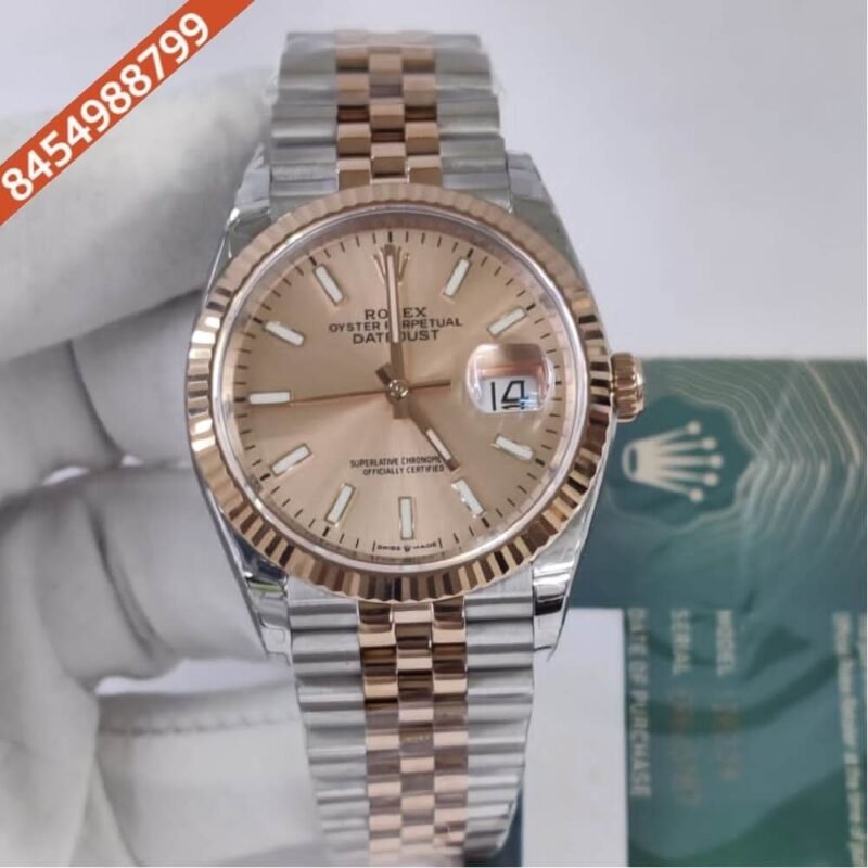 Rolex Oyster Perpetual Date Just Dual Tone Rose Gold Dial Swiss ETA 3235 Automatic Movement Watch