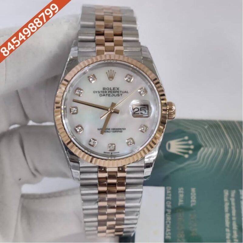 Rolex Oyster Perpetual Date Just Dual Tone White Dial Diamond Marker Swiss ETA Automatic Movement Watch