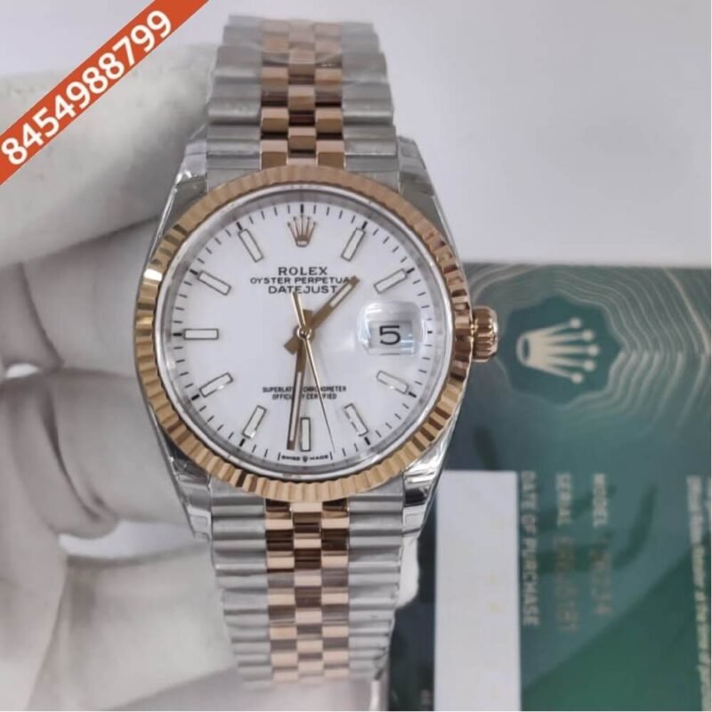 Rolex Oyster Perpetual Date Just Dual Tone White Dial Swiss ETA Automatic Movement Watch