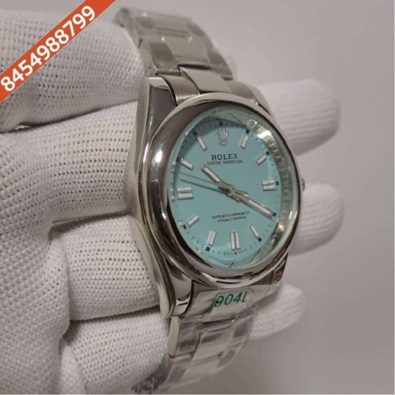 Rolex Oyster Perpetual Silver Blue Dial Swiss Automatic Watch - Image 2