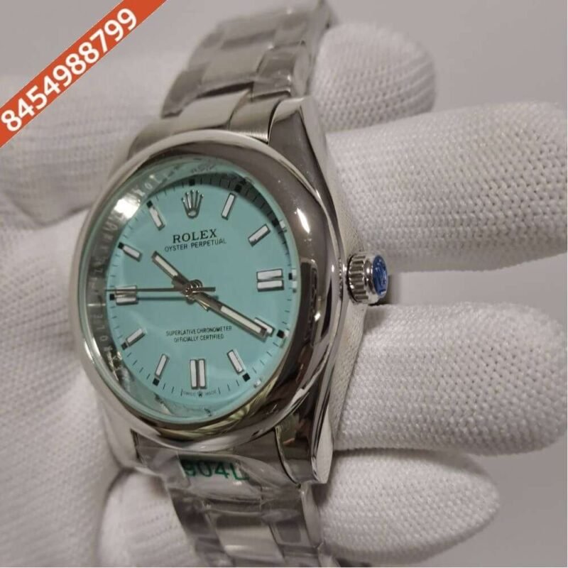 Rolex Oyster Perpetual Silver Blue Dial Swiss Automatic Watch - Image 3