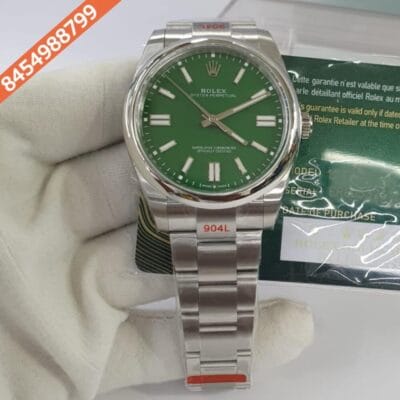 Rolex Oyster Perpetual Silver Green Dial Swiss ETA 3230 Automatic Movement Watch