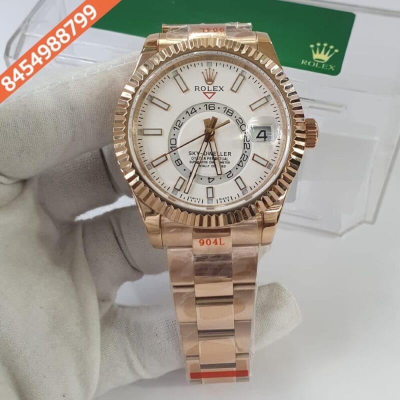 Rolex Sky-Dweller Rose Gold White Dial Swiss ETA Calibre 9001 Automatic Movement Watch