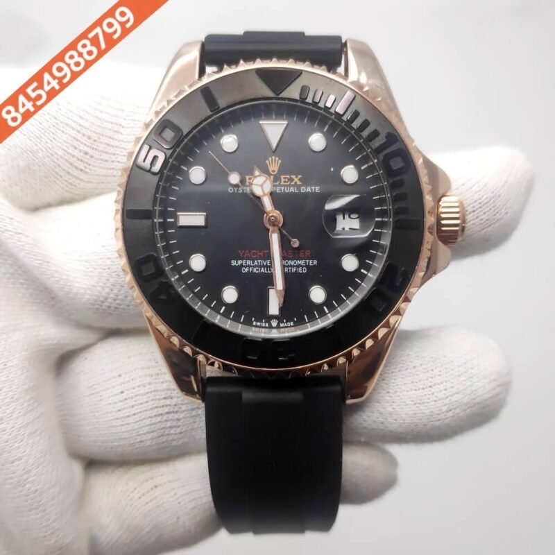 Rolex Yacht Master Rose Gold Rubber Strap Automatic Watch