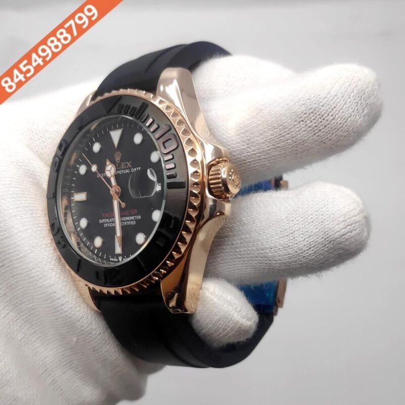 Rolex Yacht Master Rose Gold Rubber Strap Automatic Watch - Image 2