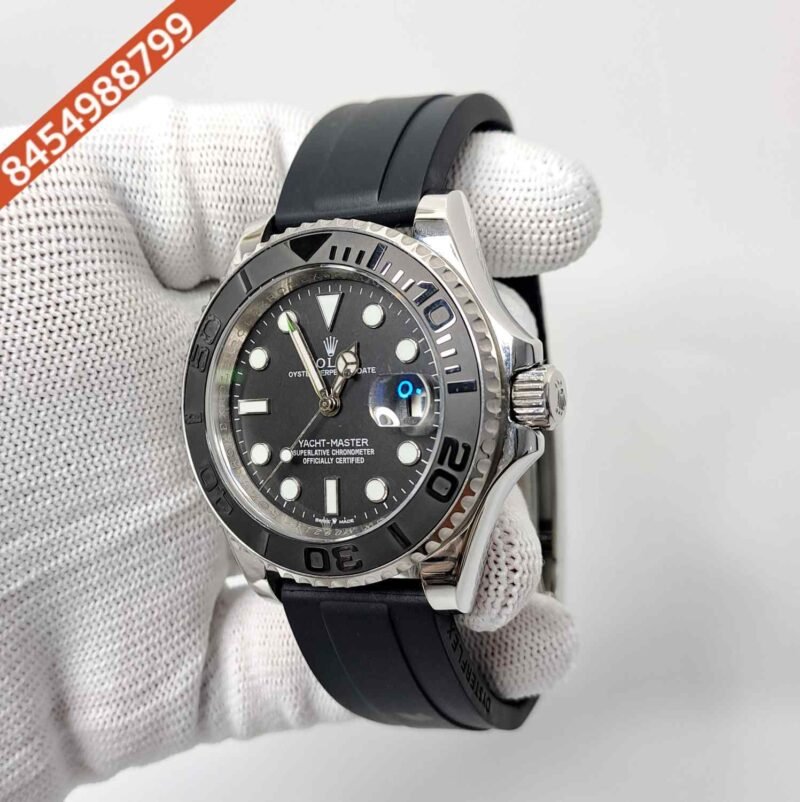 Rolex Yacht Master Silver Black Rubber Strap Automatic Watch - Image 2