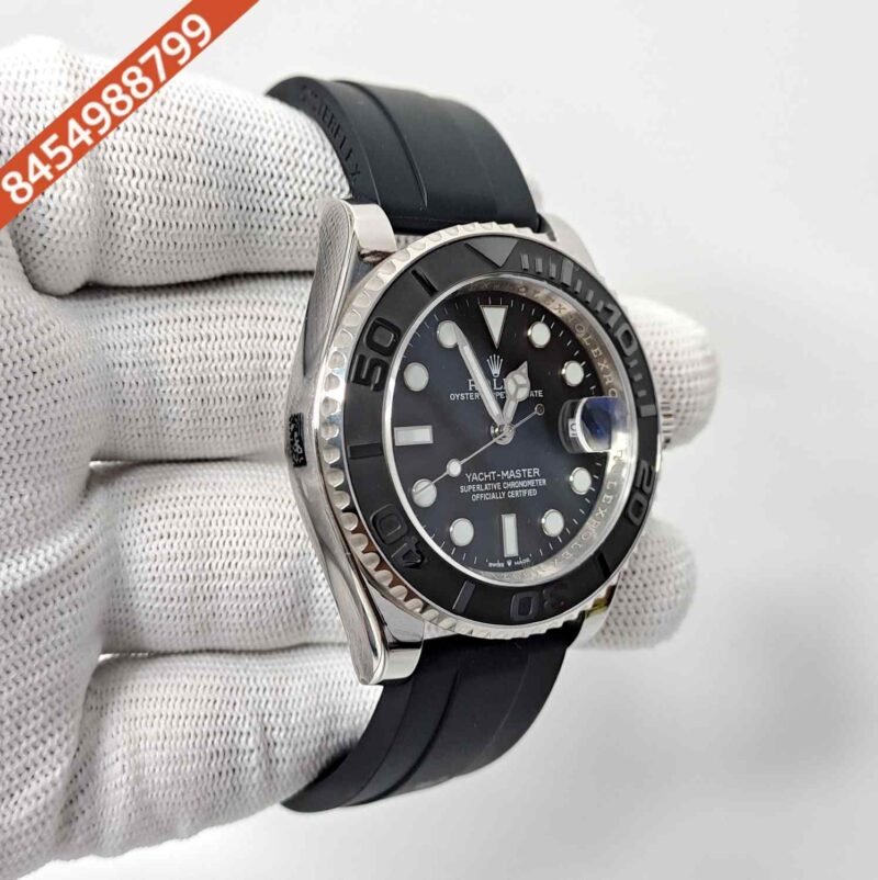 Rolex Yacht Master Silver Black Rubber Strap Automatic Watch - Image 3