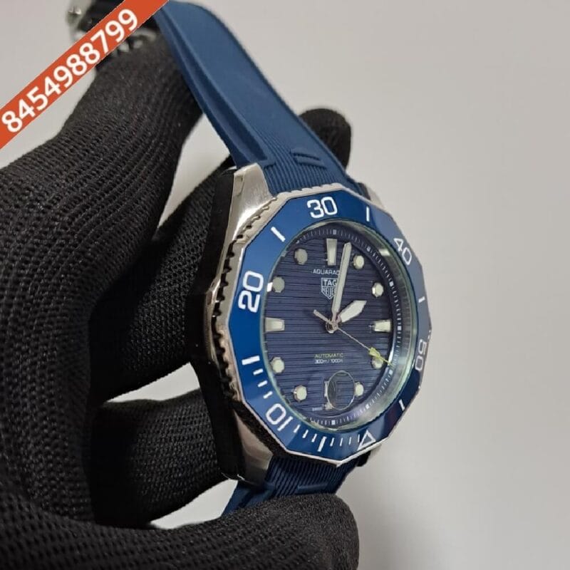 TAG Heuer Aquaracer Calibre 5 Professional 300 Diver Blue Dial Blue Rubber Strap Swiss Automatic Watch - Image 2