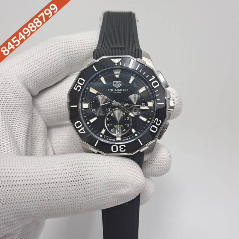 Tag Heuer Calibre Aquaracer Chronograph Black Dial Rubber Strap Swiss Watch