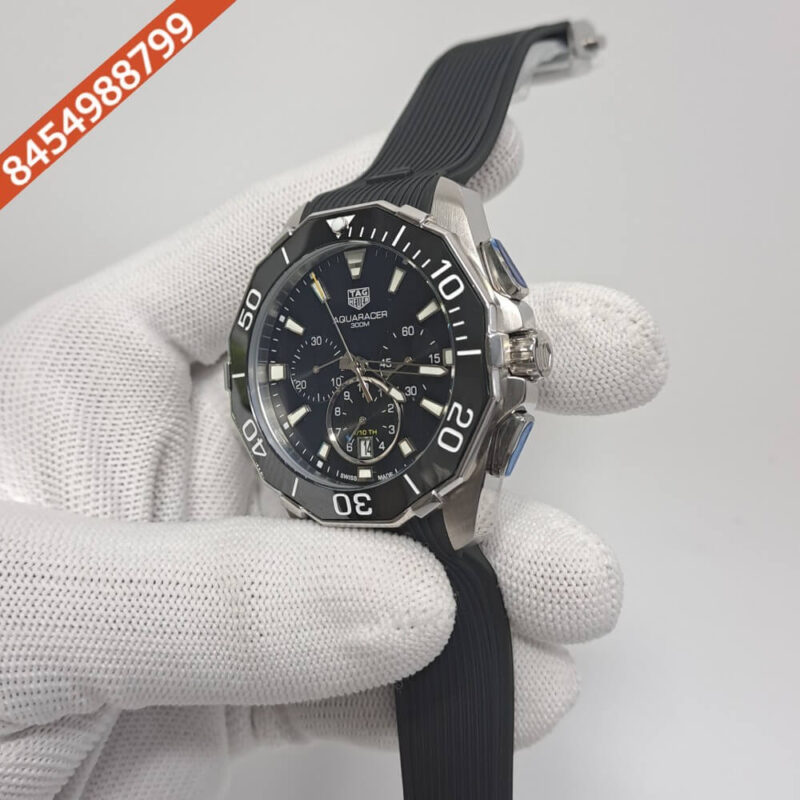 Tag Heuer Calibre Aquaracer Chronograph Black Dial Rubber Strap Swiss Watch - Image 3