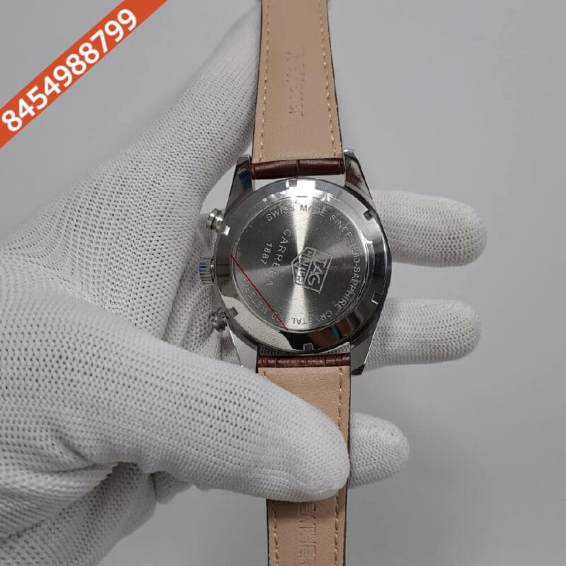Tag Heuer Carrera Silver White Dial Blue Leather Strap Swiss Watch - Image 4