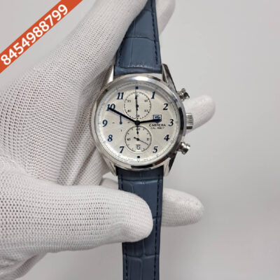Tag Heuer Carrera Silver White Dial Blue Leather Strap Swiss Watch