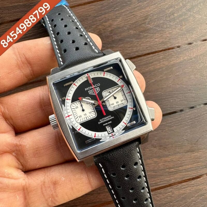 Tag Heuer Monaco Caliber 12 Black Dial Black Leather Strap Swiss Watch