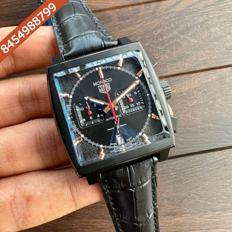 Tag Heuer Monaco Caliber 12 Full Black Leather Strap Swiss Watch