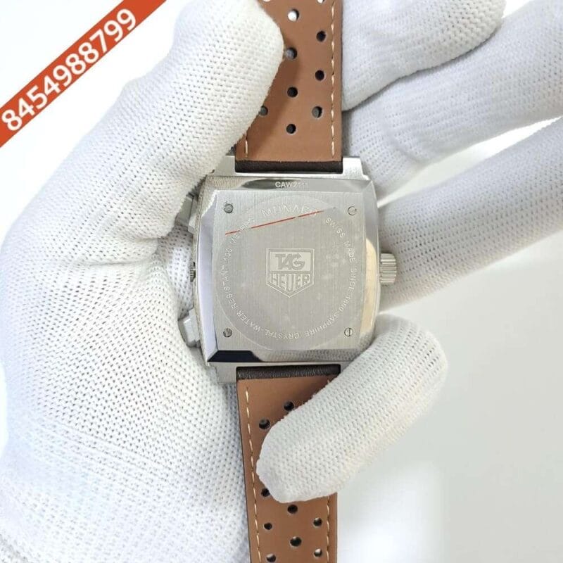 Tag Heuer Monaco Caliber 12 White Dial Brown Leather Strap Swiss Watch - Image 4