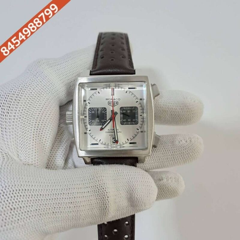 Tag Heuer Monaco Caliber 12 White Dial Brown Leather Strap Swiss Watch