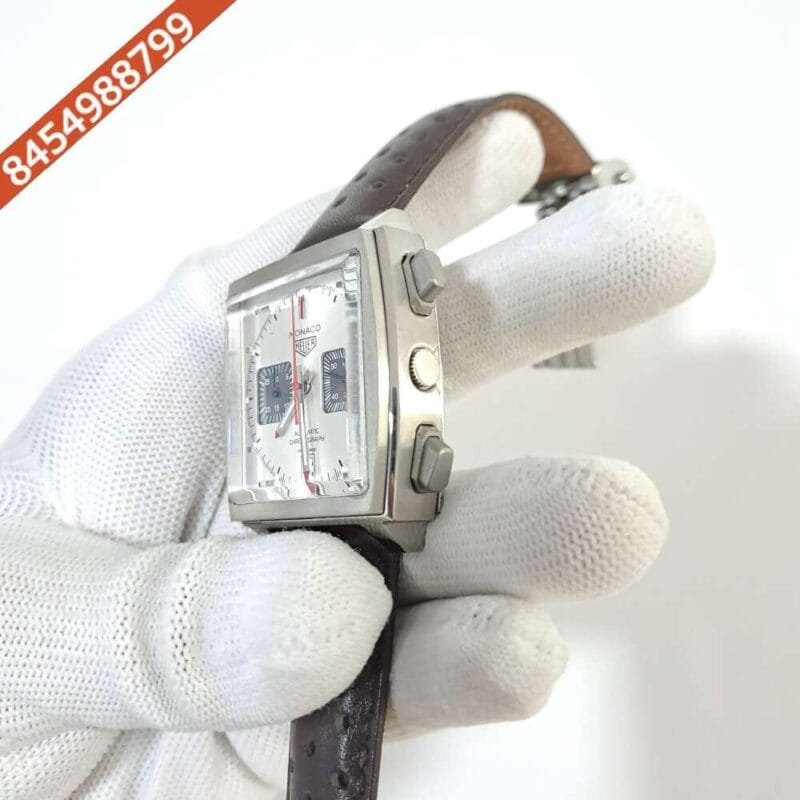 Tag Heuer Monaco Caliber 12 White Dial Brown Leather Strap Swiss Watch - Image 3