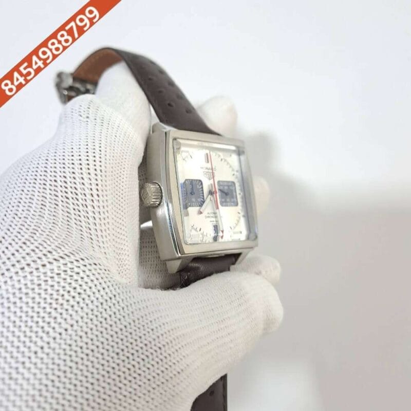 Tag Heuer Monaco Caliber 12 White Dial Brown Leather Strap Swiss Watch - Image 2
