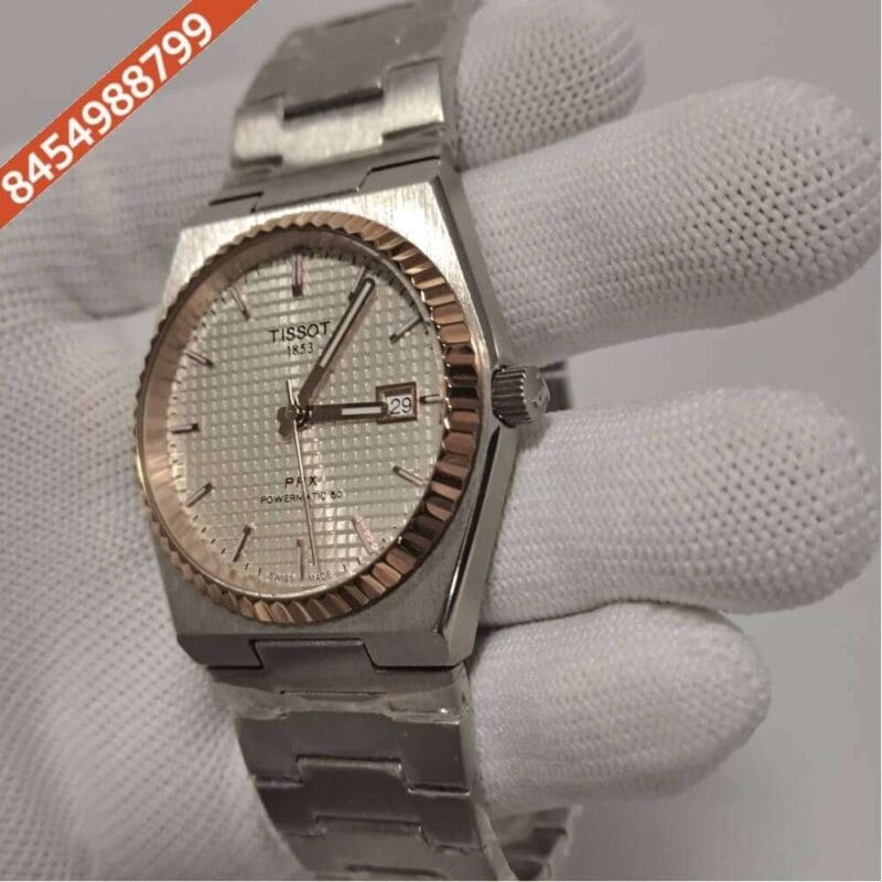 Tissot 1853 T-Classic PRX Full Steel Rose Gold White Dial Swiss Watch - Image 3