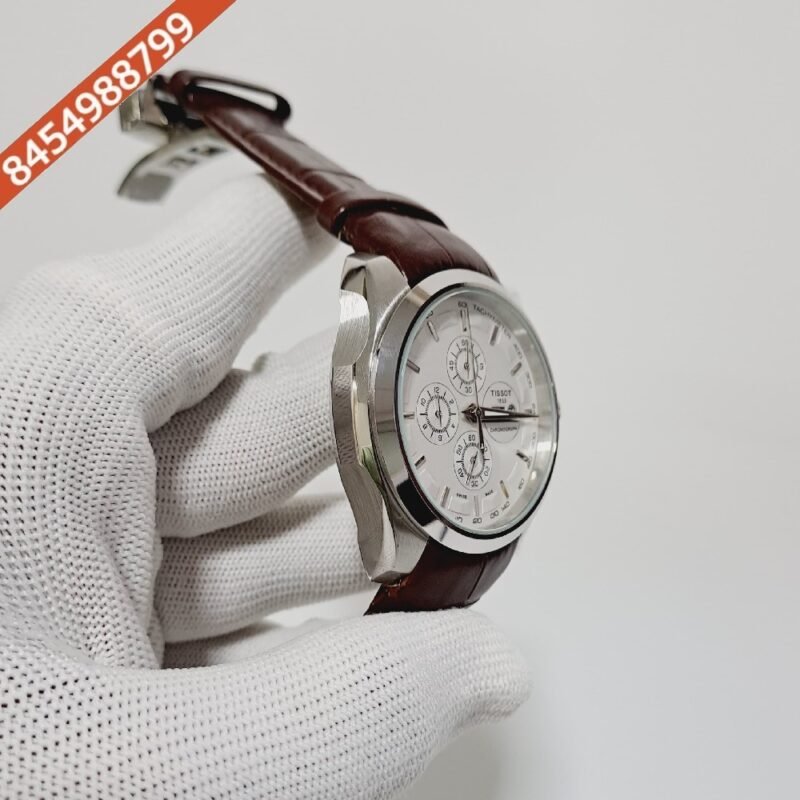 Tissot Coutrier 1853 Chronograph White Dial Brown Leather Strap Swiss Watch - Image 2