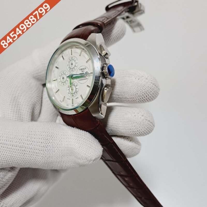 Tissot Coutrier 1853 Chronograph White Dial Brown Leather Strap Swiss Watch - Image 3