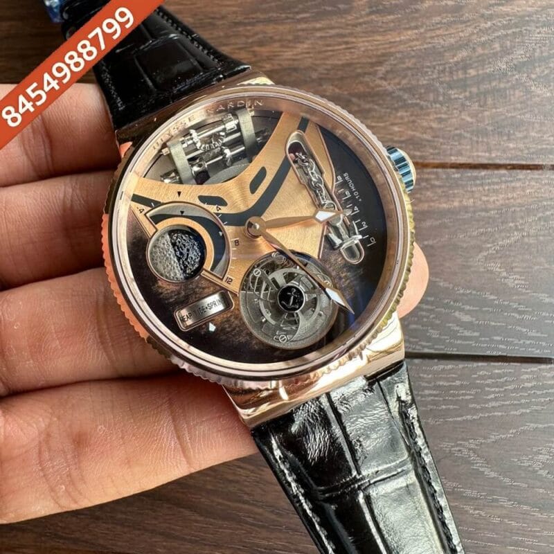 Ulysse Nardin Marine MegaYatch Brown Black Leather Strap swiss Automatic Watch