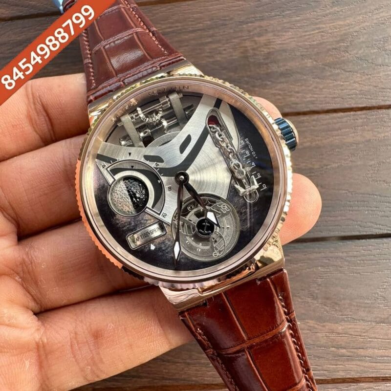 Ulysse Nardin Marine MegaYatch Grey Brown Leather Strap swiss Automatic Watch