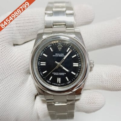 Rolex Oyster Perpetual Silver Black Dial Swiss Automatic Watch