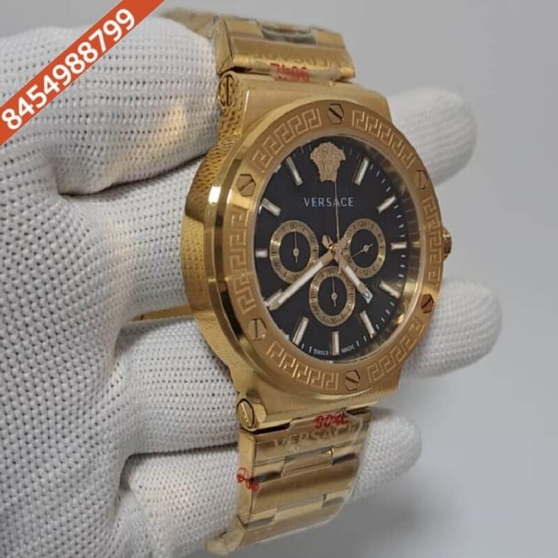 Versace Chronograph Gold Black Dial Swiss Watch - Image 3