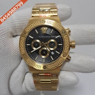 Versace Chronograph Gold Black Dial Swiss Watch