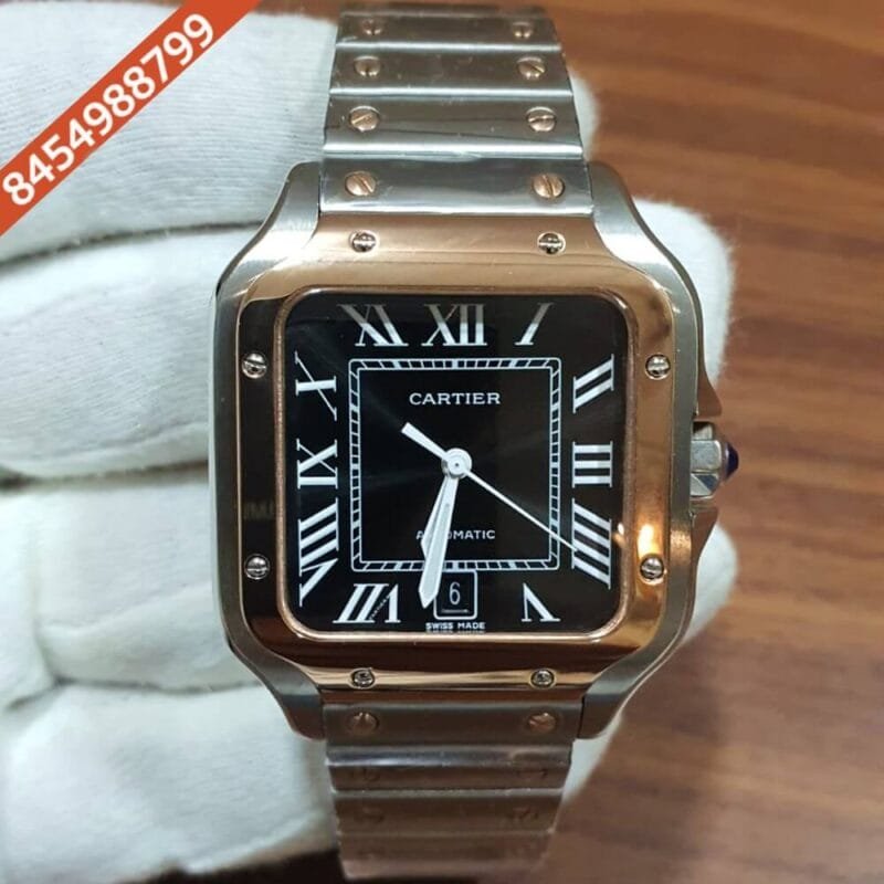 Cartier Santos 100 Steel Dual Tone Black Swiss Automatic Watch