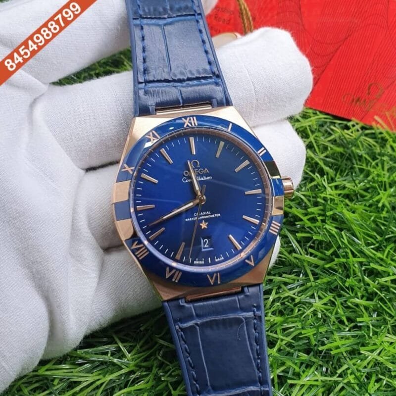 Omega Constellation Rose Gold Blue Dial Swiss ETA Valjoux 2250 Automatic Movement watch