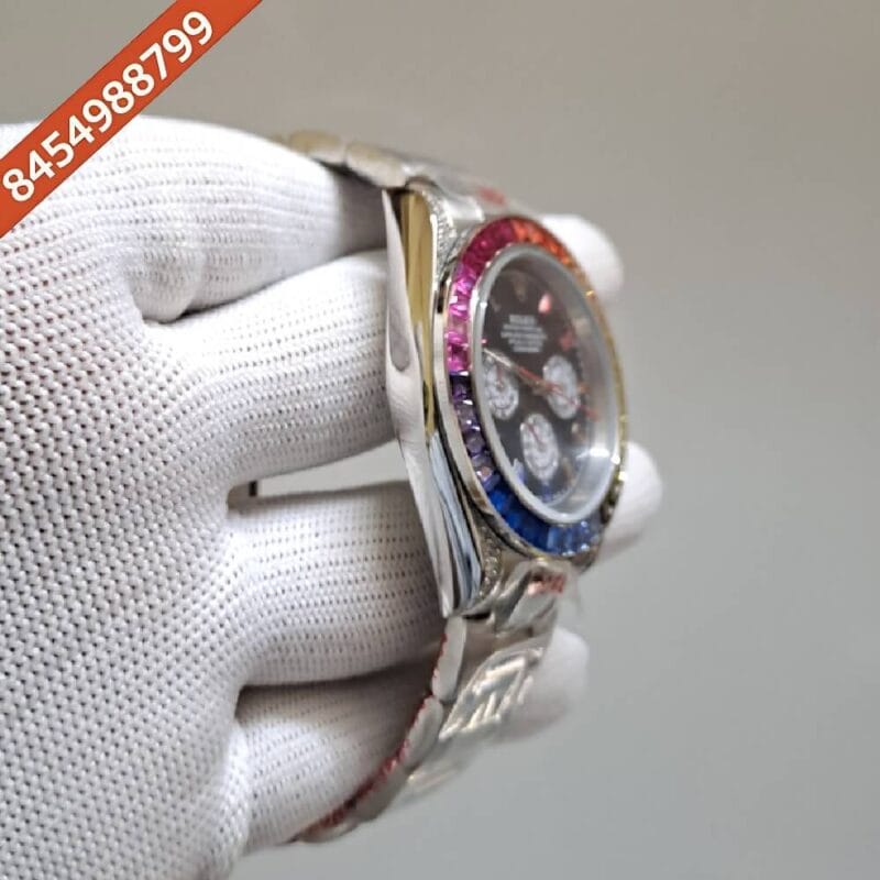 Rolex Daytona Rainbow Silver Swiss Automatic Watch - Image 2