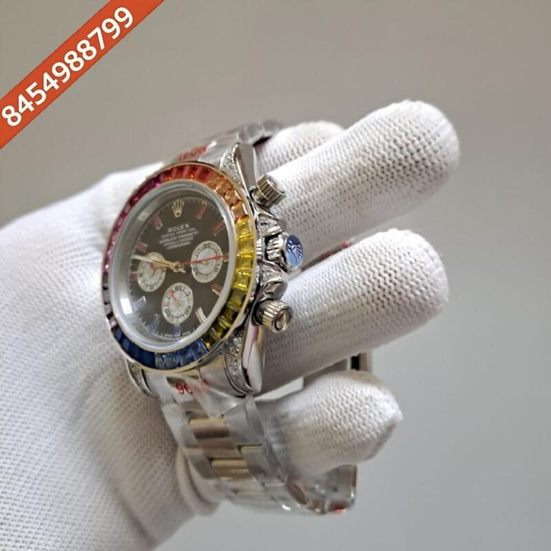 Rolex Daytona Rainbow Silver Swiss Automatic Watch - Image 3